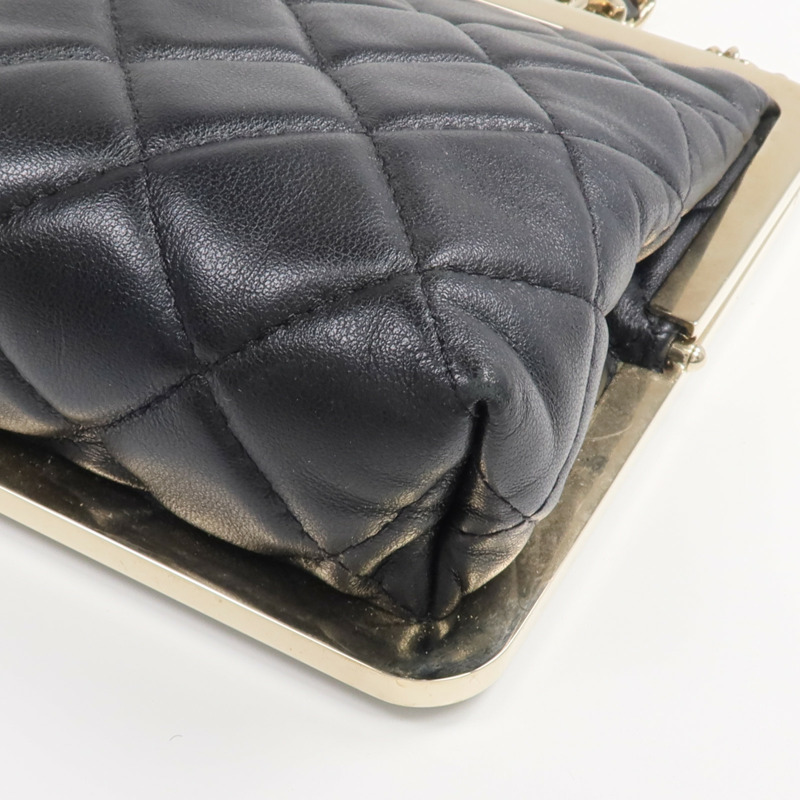 CHANEL 羊皮皮革/漆皮皮革Chain Clutch Shoulder金扣鏈帶肩背袋-5