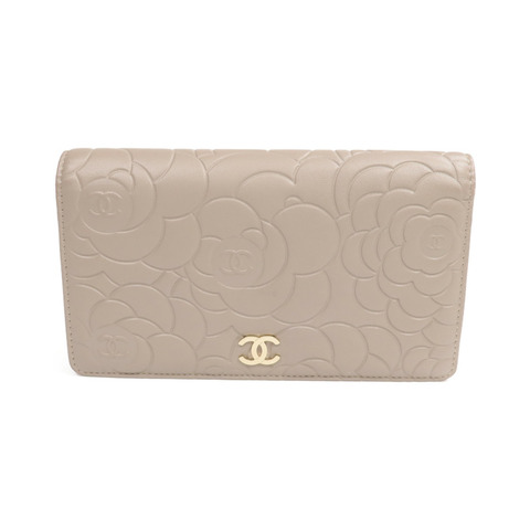CHANEL 羊皮皮革Long Wallet金扣長錢包