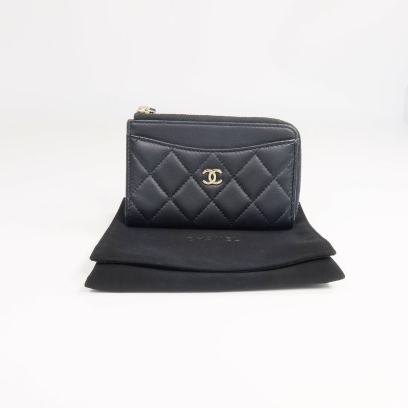 CHANEL 羊皮皮革Wallet金扣錢包-17