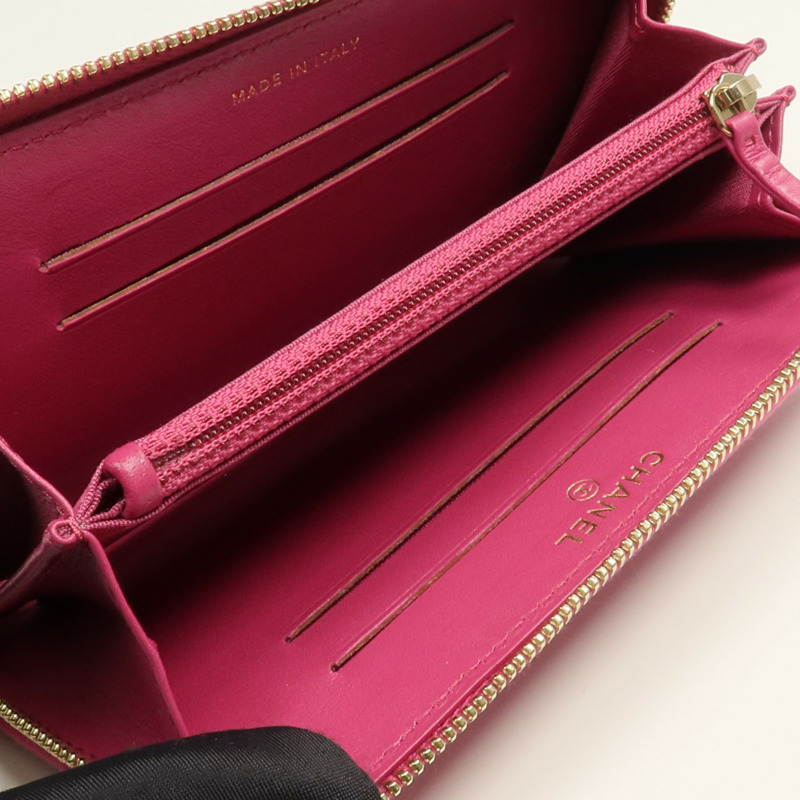 CHANEL 羊皮皮革Zip Wallet金扣錢包-11