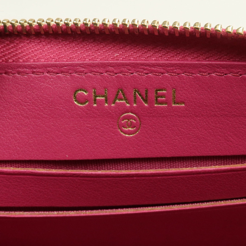 CHANEL 羊皮皮革Zip Wallet金扣錢包-12