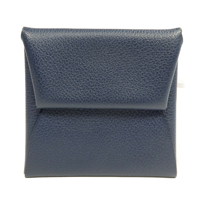 HERMES Evercolor皮革Bastia銀扣零錢包Bleu Nuit-0