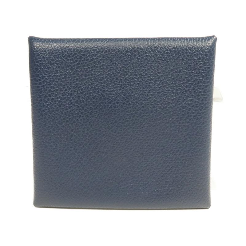 HERMES Evercolor皮革Bastia銀扣零錢包Bleu Nuit-1