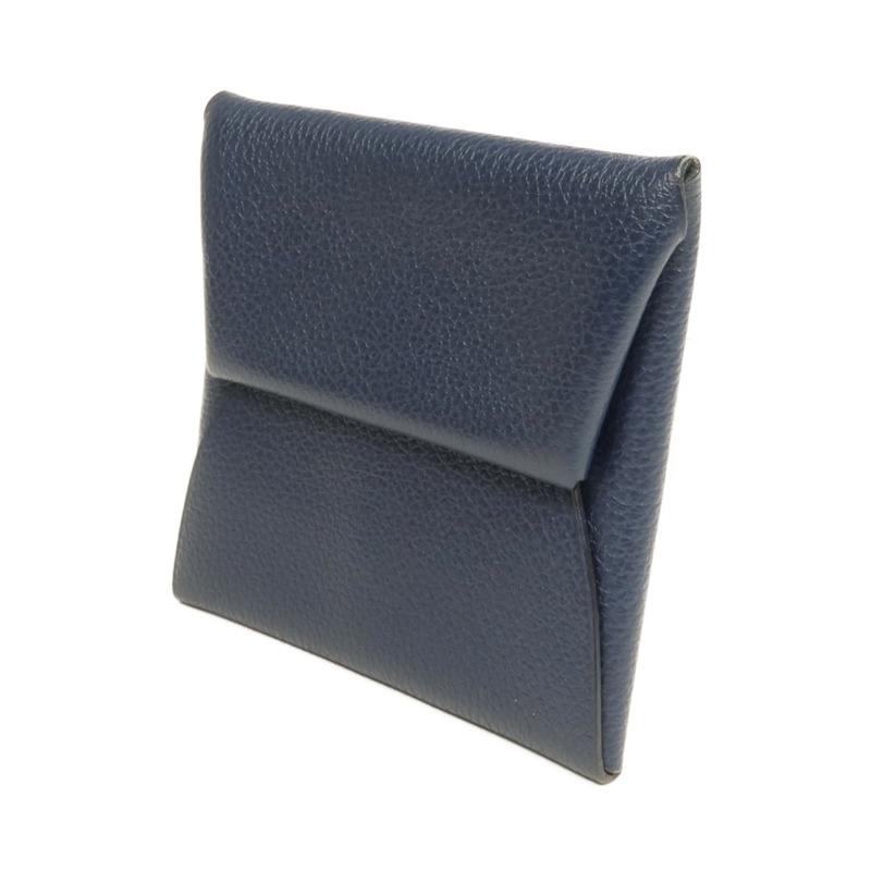 HERMES Evercolor皮革Bastia銀扣零錢包Bleu Nuit-2