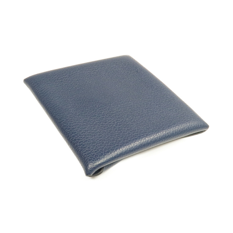HERMES Evercolor皮革Bastia銀扣零錢包Bleu Nuit-4