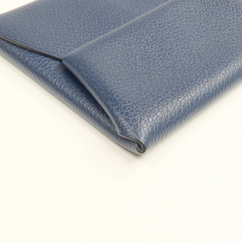 HERMES Evercolor皮革Bastia銀扣零錢包Bleu Nuit-8