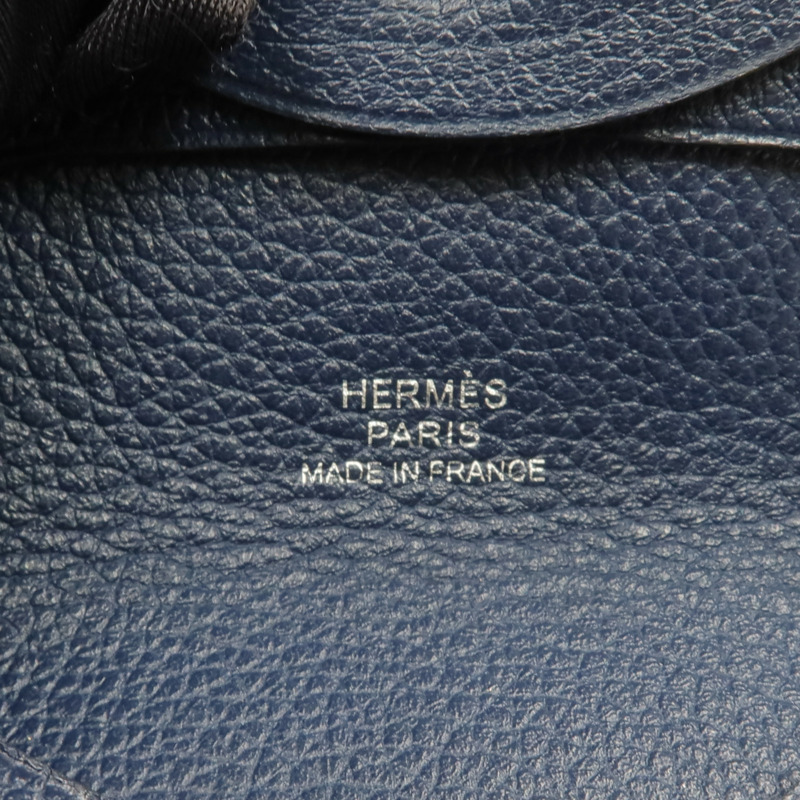 HERMES Evercolor皮革Bastia銀扣零錢包Bleu Nuit-10