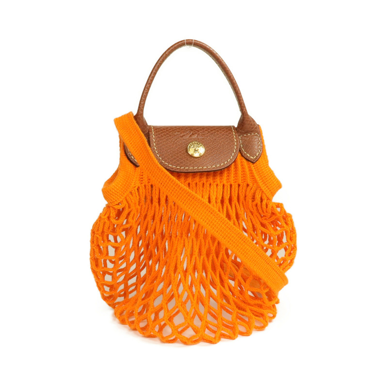 Longchamp 棉質/牛皮皮革Le Pliage Mesh Bag XS金扣手挽肩背兩用袋-0