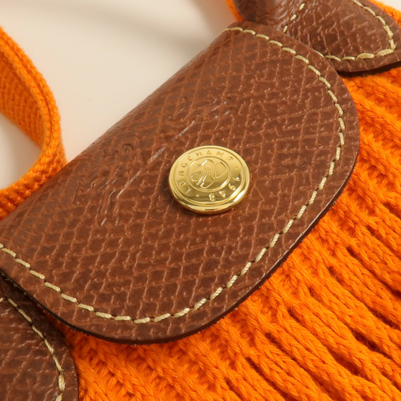 Longchamp 棉質/牛皮皮革Le Pliage Mesh Bag XS金扣手挽肩背兩用袋-9