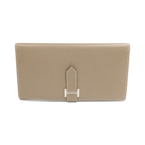 HERMES Epsom皮革Bearn Long Wallet銀扣長錢包Etoupe