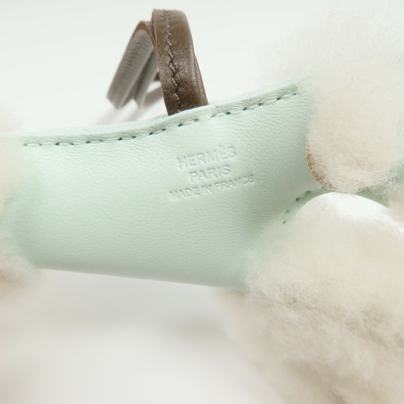 HERMES Milo皮革/羊毛Budy Charm掛飾Vert Peppermint/Chocolat-5