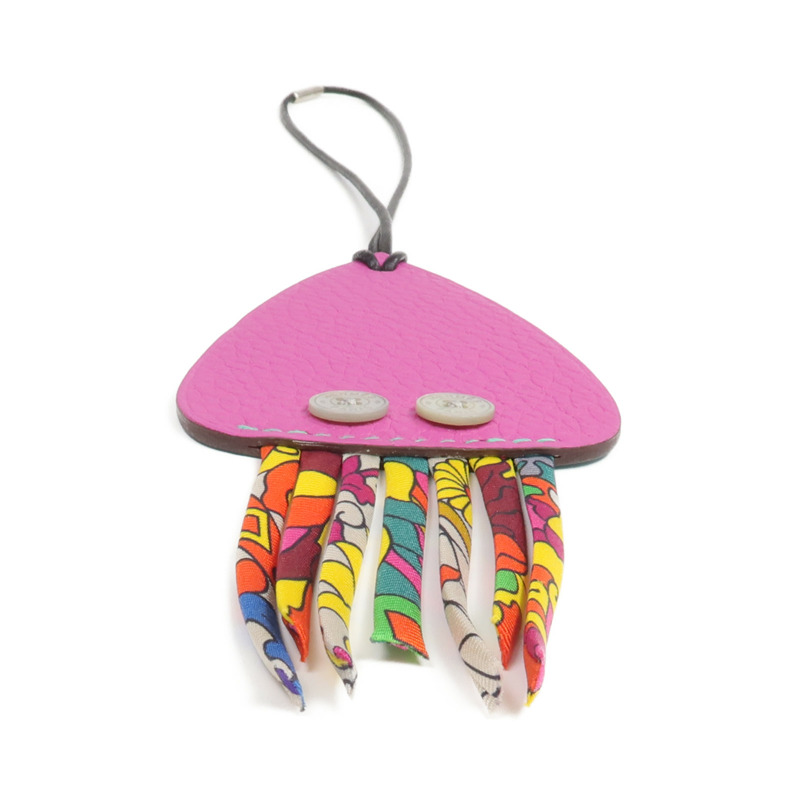 HERMES Clemence/Chevre皮革/絲質H Squid Charm掛飾-1