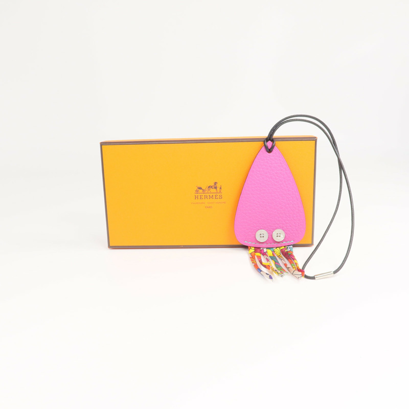 HERMES Clemence/Chevre皮革/絲質H Squid Charm掛飾-8