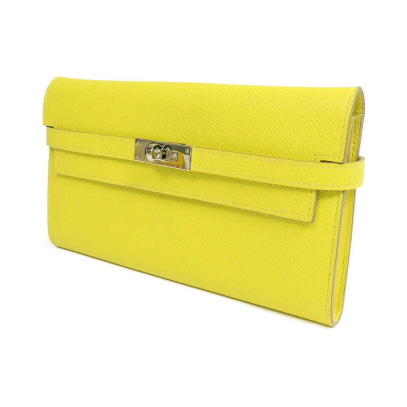 HERMES Epsom皮革Kelly Wallet銀扣長錢包Jaune de Naples-2