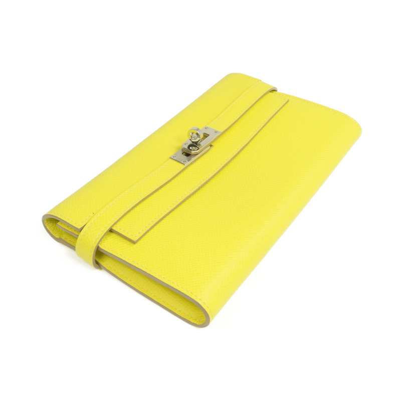 HERMES Epsom皮革Kelly Wallet銀扣長錢包Jaune de Naples-3