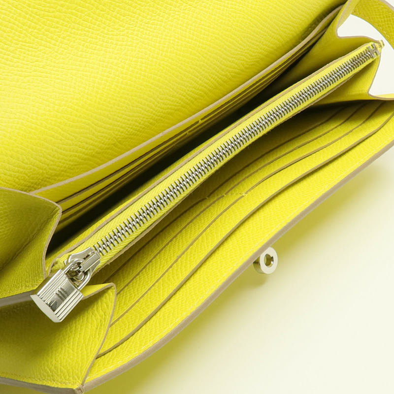 HERMES Epsom皮革Kelly Wallet銀扣長錢包Jaune de Naples-11