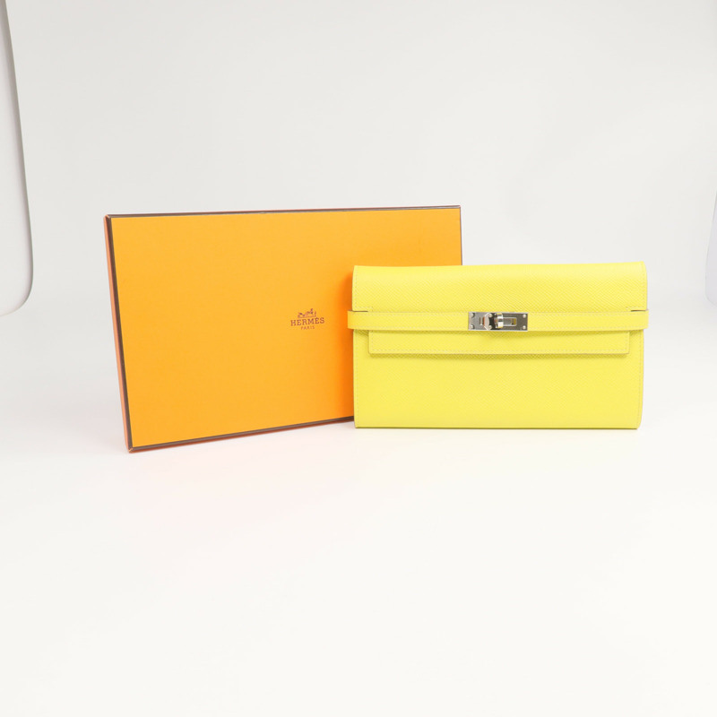 HERMES Epsom皮革Kelly Wallet銀扣長錢包Jaune de Naples-14