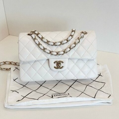 芯片款 香奈兒/Chanel CF中號 荔枝魚子醬牛皮 白金雙蓋鏈條肩背包