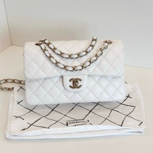 芯片款 香奈兒/Chanel CF中號 荔枝魚子醬牛皮 白金雙蓋鏈條肩背包-0