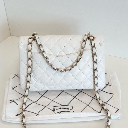 芯片款 香奈兒/Chanel CF中號 荔枝魚子醬牛皮 白金雙蓋鏈條肩背包-1