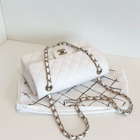 芯片款 香奈兒/Chanel CF中號 荔枝魚子醬牛皮 白金雙蓋鏈條肩背包-3