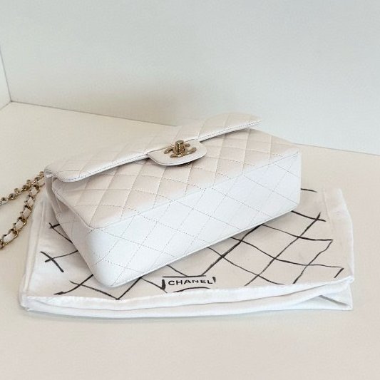 芯片款 香奈兒/Chanel CF中號 荔枝魚子醬牛皮 白金雙蓋鏈條肩背包-4