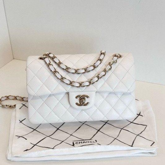 芯片款 香奈兒/Chanel CF中號 荔枝魚子醬牛皮 白金雙蓋鏈條肩背包-5