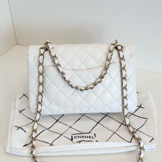 芯片款 香奈兒/Chanel CF中號 荔枝魚子醬牛皮 白金雙蓋鏈條肩背包-6