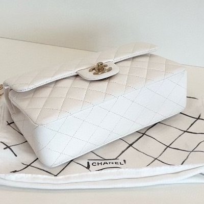 芯片款 香奈兒/Chanel CF中號 荔枝魚子醬牛皮 白金雙蓋鏈條肩背包-7