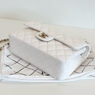 芯片款 香奈兒/Chanel CF中號 荔枝魚子醬牛皮 白金雙蓋鏈條肩背包-8