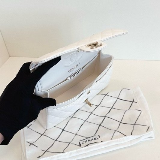 芯片款 香奈兒/Chanel CF中號 荔枝魚子醬牛皮 白金雙蓋鏈條肩背包-9
