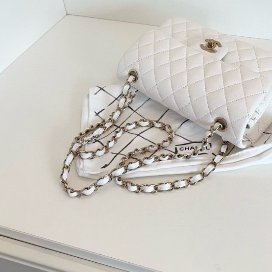 芯片款 香奈兒/Chanel CF中號 荔枝魚子醬牛皮 白金雙蓋鏈條肩背包-10