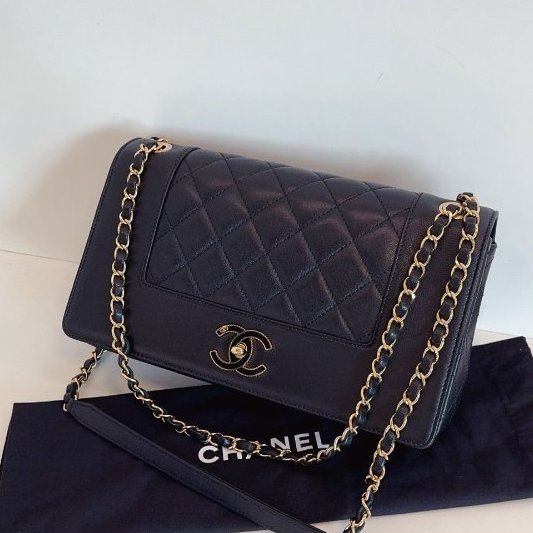 近新品 香奈兒/Chanel黑金牛皮 琺瑯扣雙C雙蓋鏈條包-2