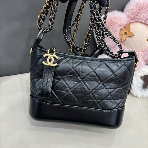 香奈兒/Chanel 黑金小號流浪包 菱格紋鏈條包