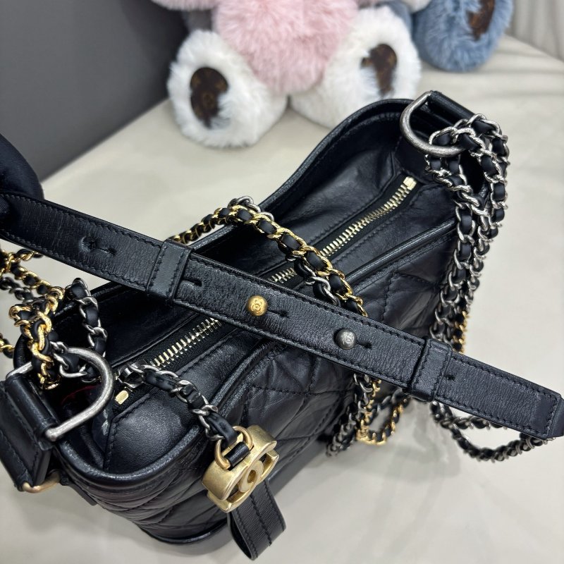 香奈兒/Chanel 黑金小號流浪包 菱格紋鏈條包-4