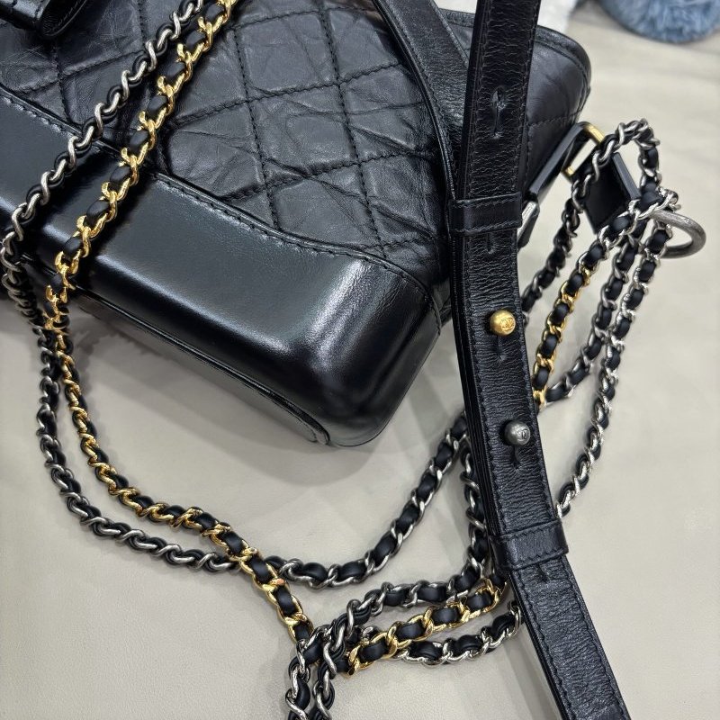 香奈兒/Chanel 黑金小號流浪包 菱格紋鏈條包-10