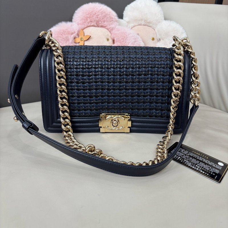 香奈兒/Chanel 全皮藍黑編織leboy中號鏈條包-0