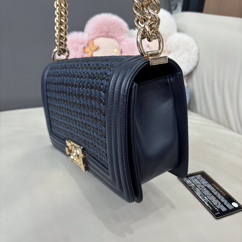 香奈兒/Chanel 全皮藍黑編織leboy中號鏈條包-2