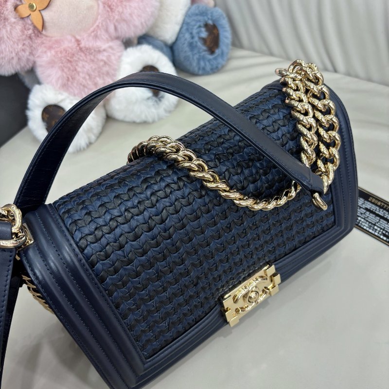 香奈兒/Chanel 全皮藍黑編織leboy中號鏈條包-3