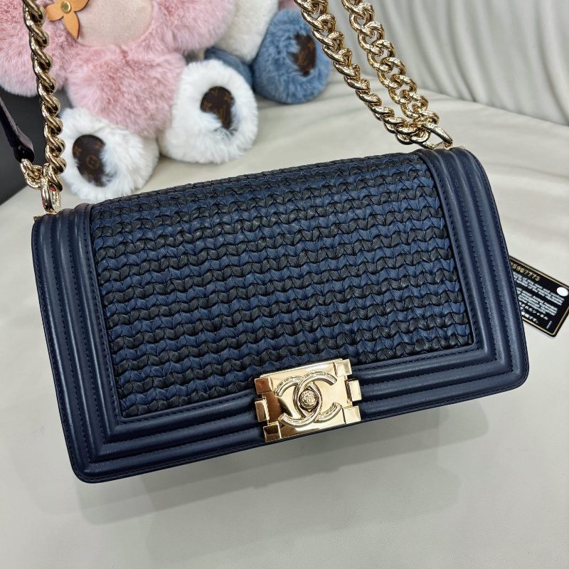 香奈兒/Chanel 全皮藍黑編織leboy中號鏈條包-5
