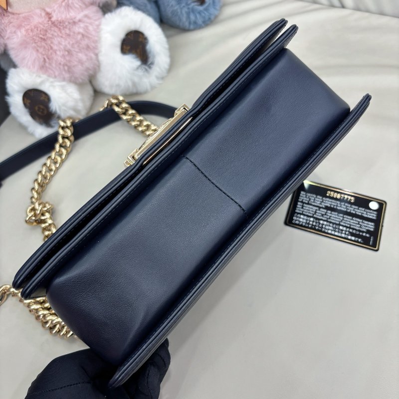 香奈兒/Chanel 全皮藍黑編織leboy中號鏈條包-7