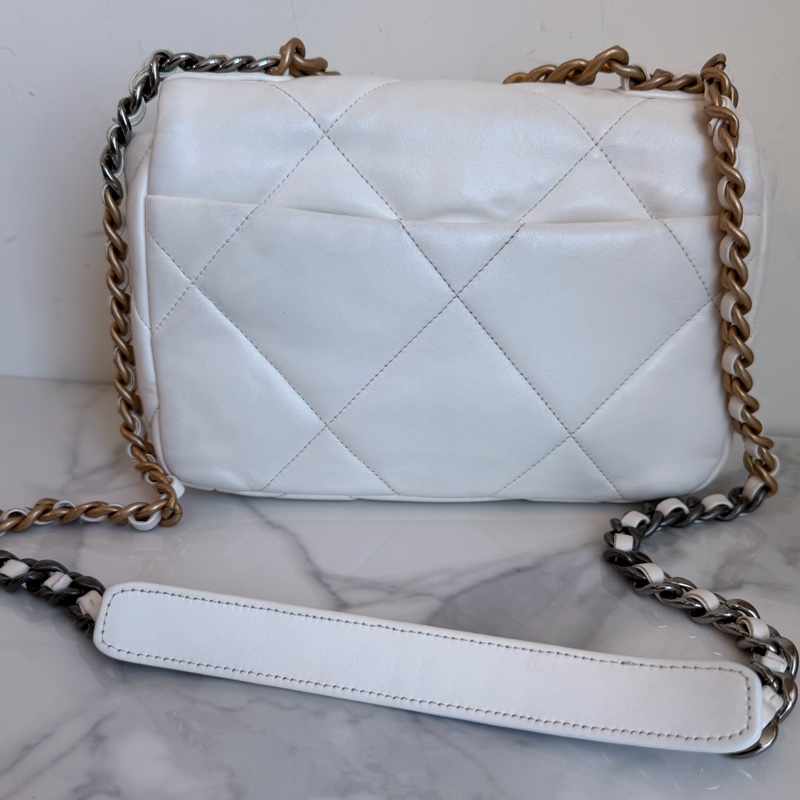 CHANEL 白色19bag 晶片款/購證/手袋🤍金銀鏈條-2