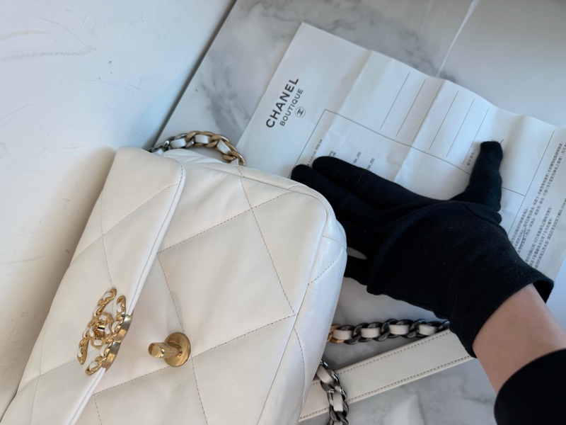 CHANEL 白色19bag 晶片款/購證/手袋🤍金銀鏈條-7