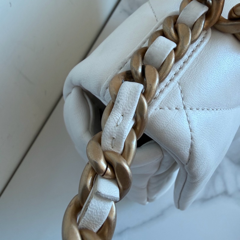 CHANEL 白色19bag 晶片款/購證/手袋🤍金銀鏈條-14