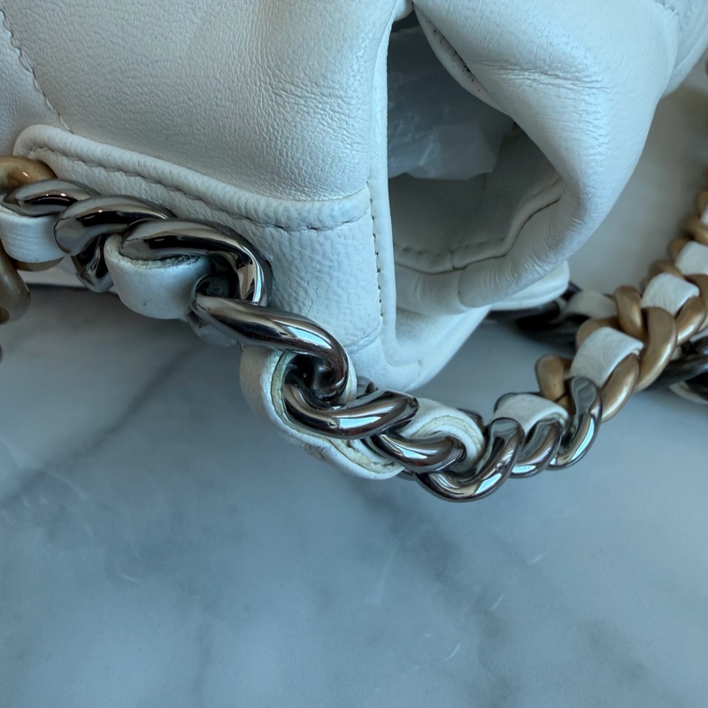 CHANEL 白色19bag 晶片款/購證/手袋🤍金銀鏈條-16