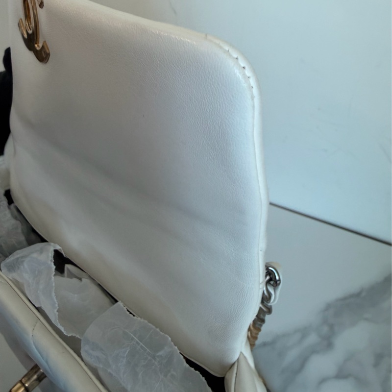 CHANEL 白色19bag 晶片款/購證/手袋🤍金銀鏈條-24