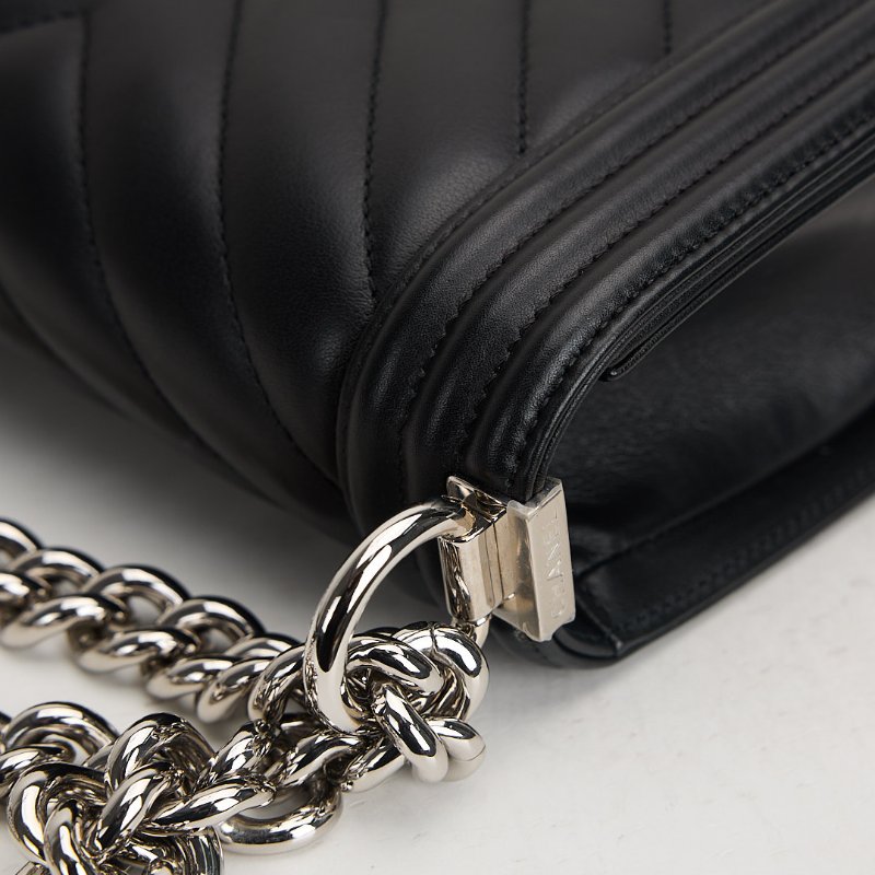 二手Chanel Boy20 山形紋黑銀牛-15