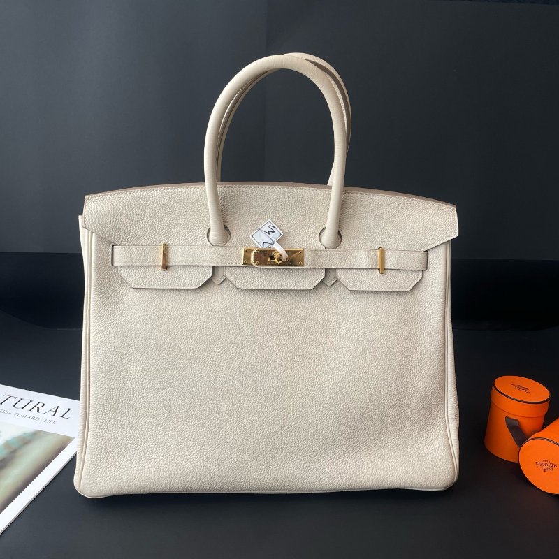 HERMES愛馬仕 Birkin35 奶昔白金扣 Togo皮手提包-0