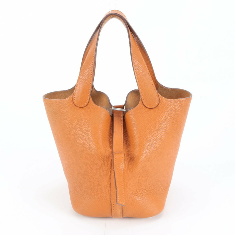愛馬仕 Hermès □H 錒刻 Picotin PM 橙色皮革手提包，女士款-0