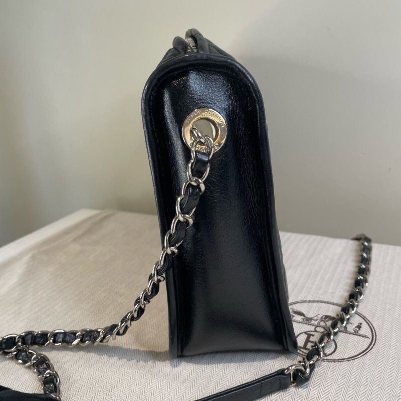 香奈兒/Chanel 黑銀牛皮菱格紋相機包 鏈條肩背包-2